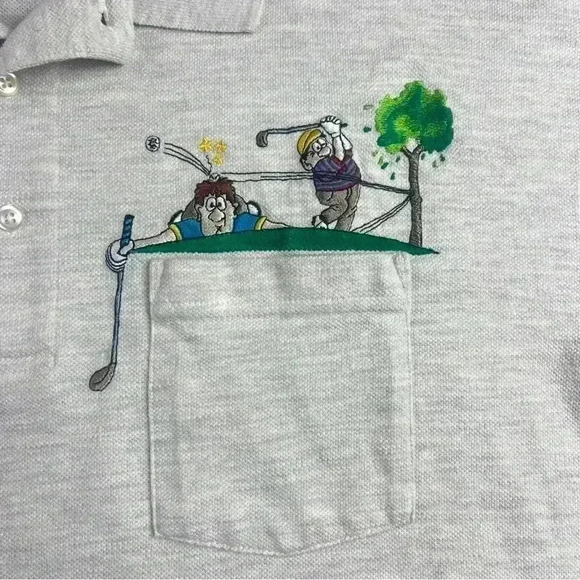 OUTER BANKS Gray/White Men XL Golf Humor Collared Embroidered Polo Button Shirt - Picture 3 of 5